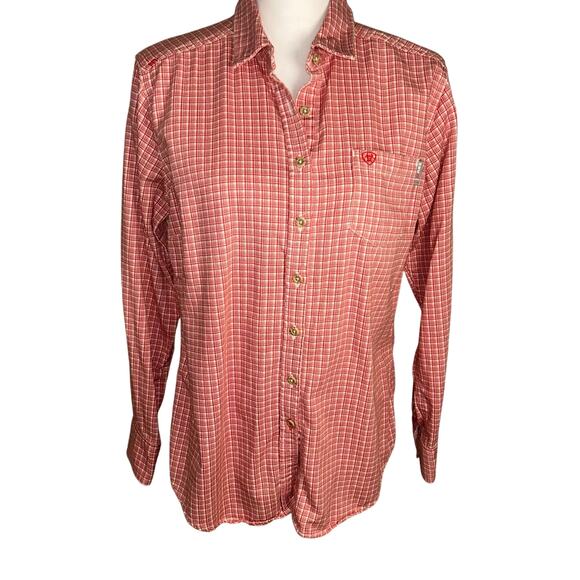 Ariat Work FR women's long sleeve button down red work shirt size L - Picture 1 of 13